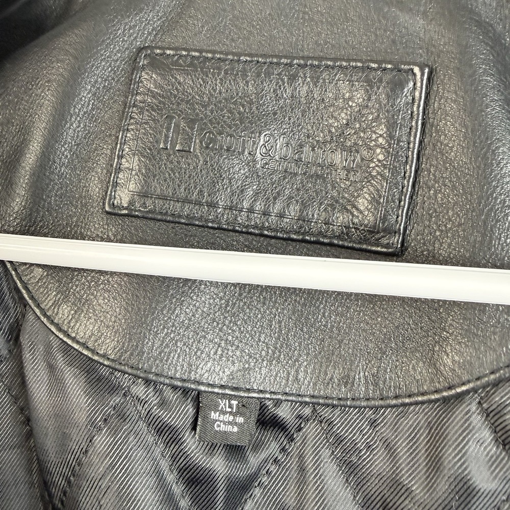 Croft Barrow Bomber Jacket Black Leather Collared Zip Pockets Quilt Lined Sz XLT - Picture 5 of 9
